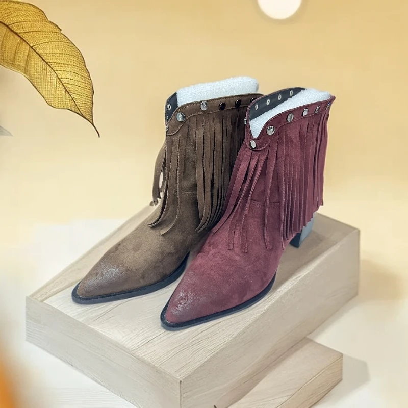 702-07新款网红版时尚女鞋女士高跟粗跟秋冬方头尖头加绒