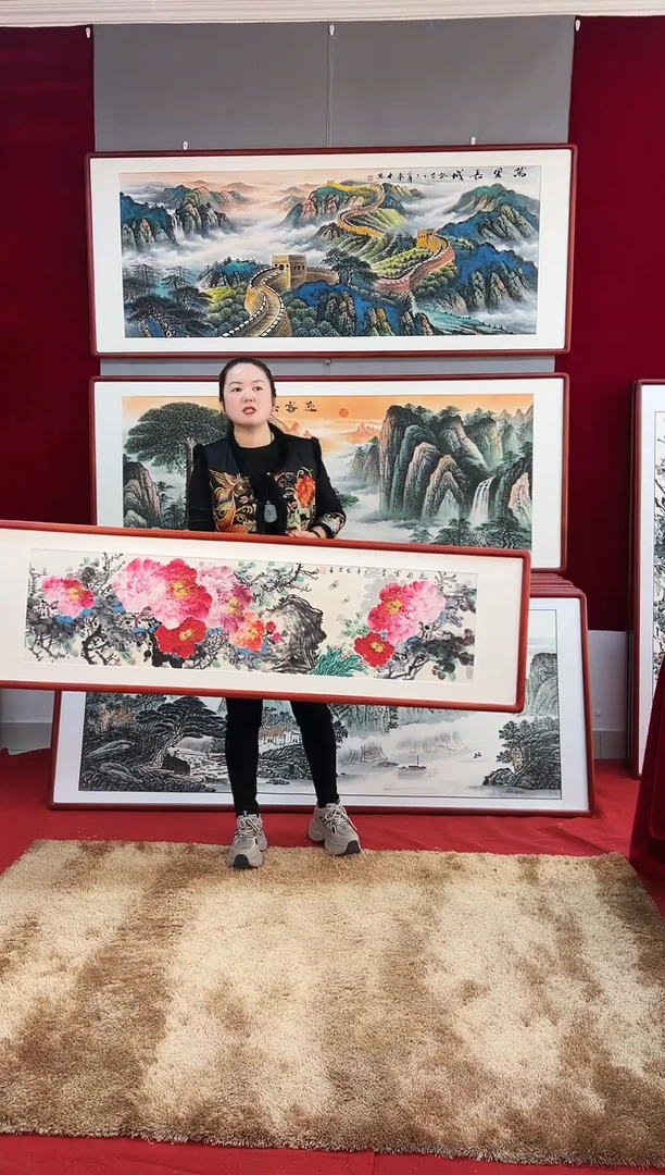 国画手绘牡丹163*48尺寸