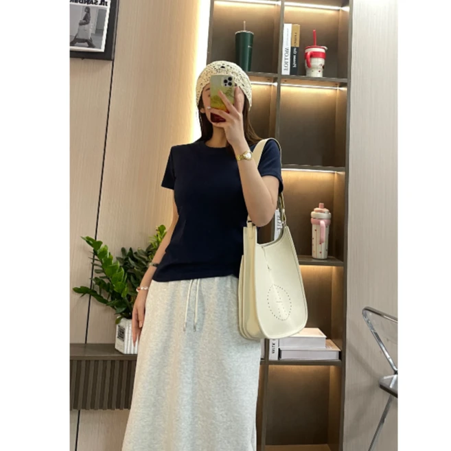 7856春季纯色T恤百搭修身显瘦基础款圆领上衣