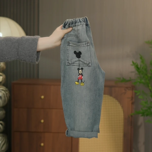 儿童牛仔裤2025新款春装韩版休闲米老鼠长裤宽松中小童水洗牛仔裤