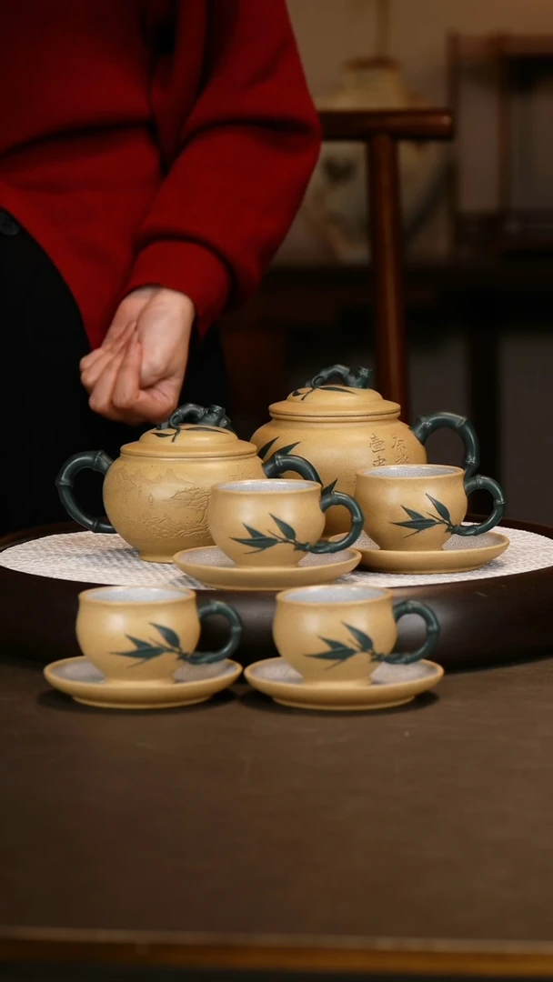 【顾顺之】竹报套组  老段泥 470c+华子缸+赏盘+三足香炉