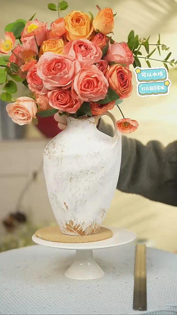 单耳素雪景德镇高温陶瓷花摆件