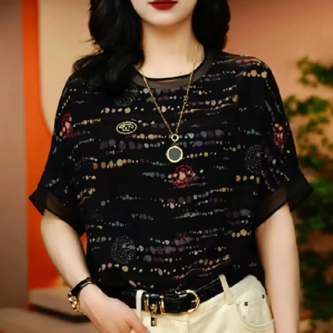 夏季新款百搭碎花带标志衬衫女显瘦宽松时尚印花减龄短袖上衣