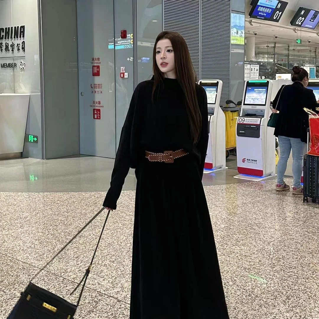 【雯雯】冬季新款遮肉显瘦上衣长款半身裙两件套装