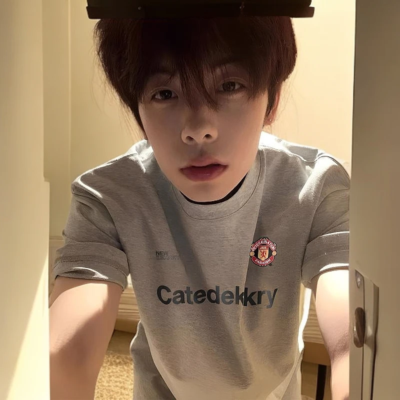 ins潮牌原创字母印花纯棉短袖T恤男夏季宽松百搭重磅白灰色上衣女