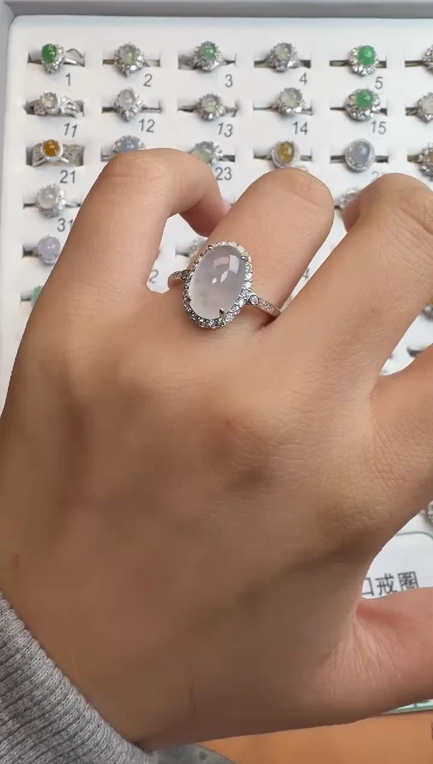 银S925镶嵌戒指翡翠通体925银镶缅甸A货翡翠戒指228