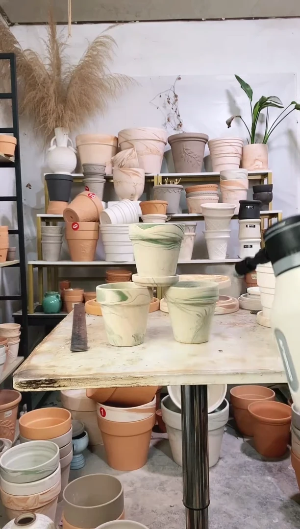 10*10绿白陶 3盆3托1