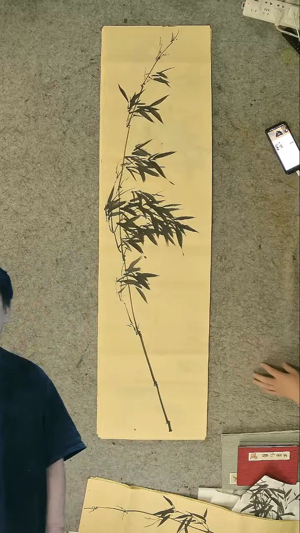 国画四尺对开  墨竹条屏 34*138cm