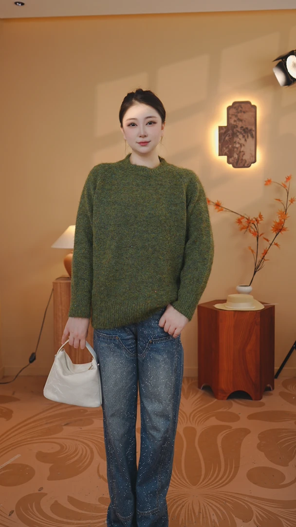 柚青圆领珠片简约版女装针织毛衣