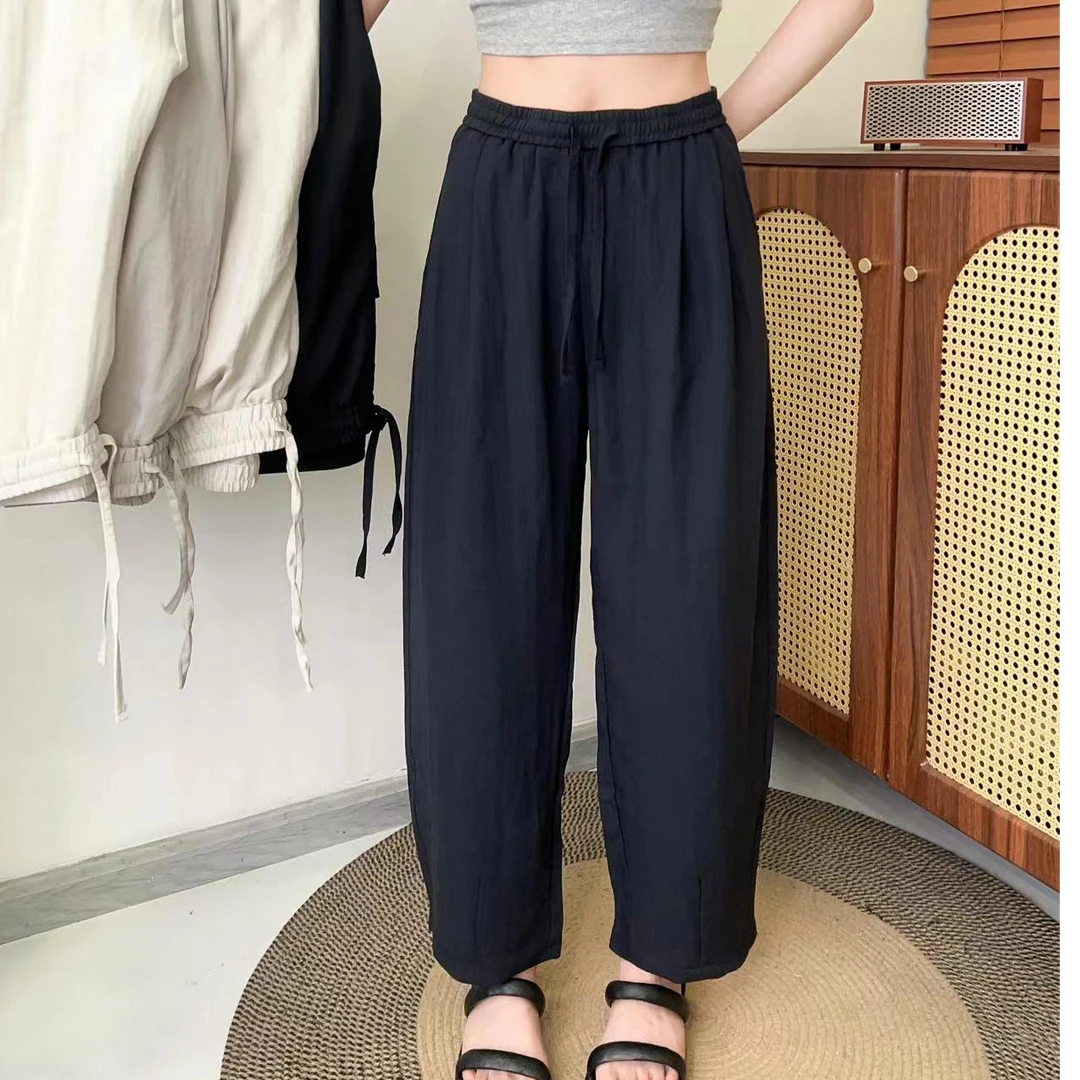 청이 亚麻弯刀九分裤 8811夏季新款松弛感日系宽松九分薄休闲裤女