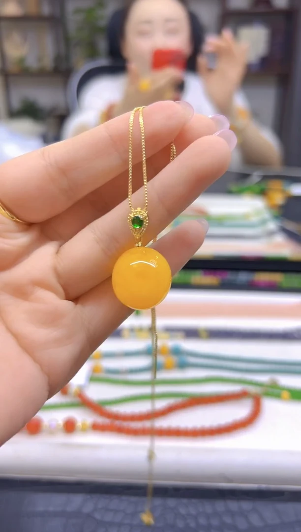 蜜蜡吊坠(赠链)银S925镀金镶嵌DIY款D02