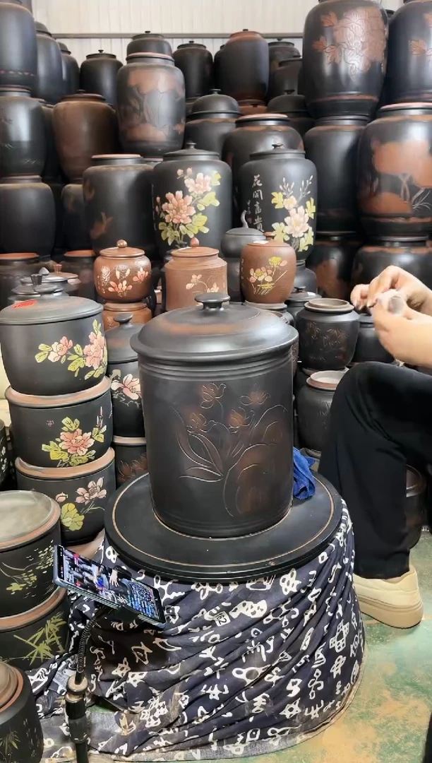 壶瑕疵饼缸高35cm 兰花 790