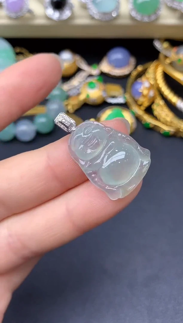 颈饰18K金镶嵌翡翠88-雪姐翡翠天天见