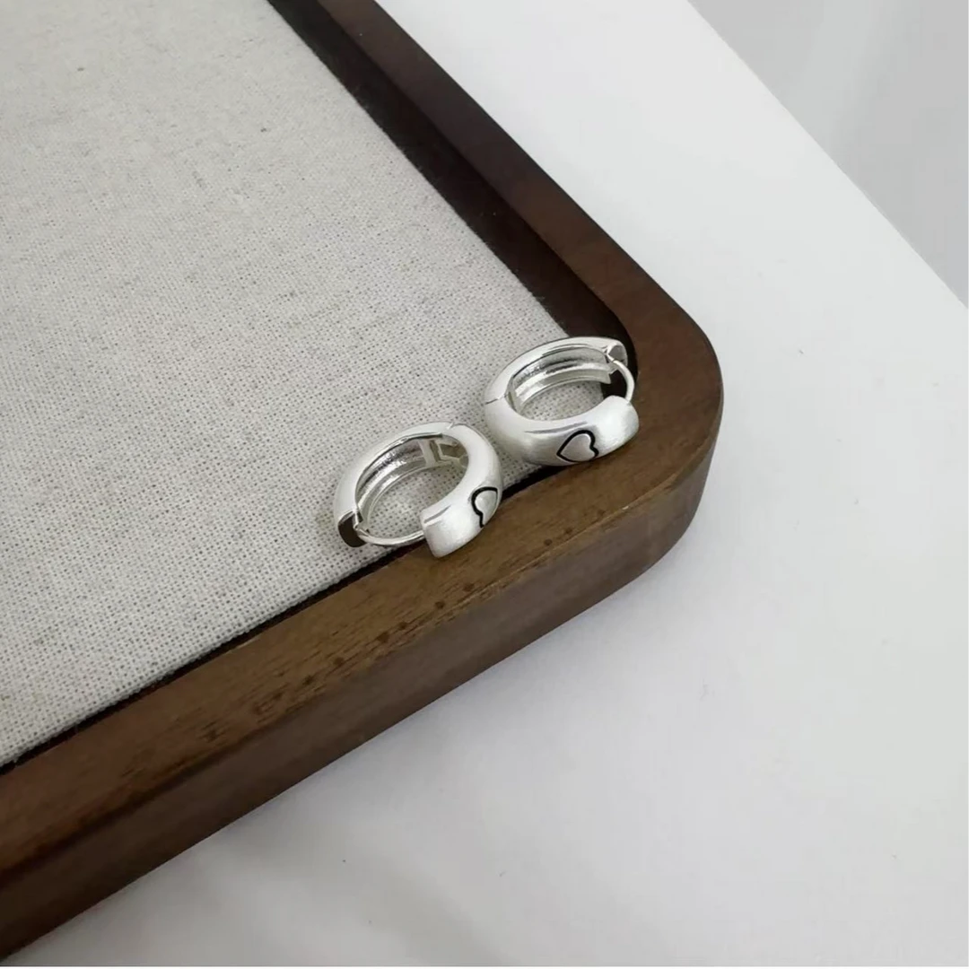 合金耳饰 SHIJIU  简约INS 拉丝刻印爱心耳环组合