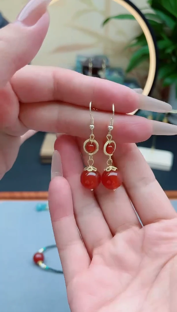 玛瑙/玉髓耳饰银S925镶嵌8821