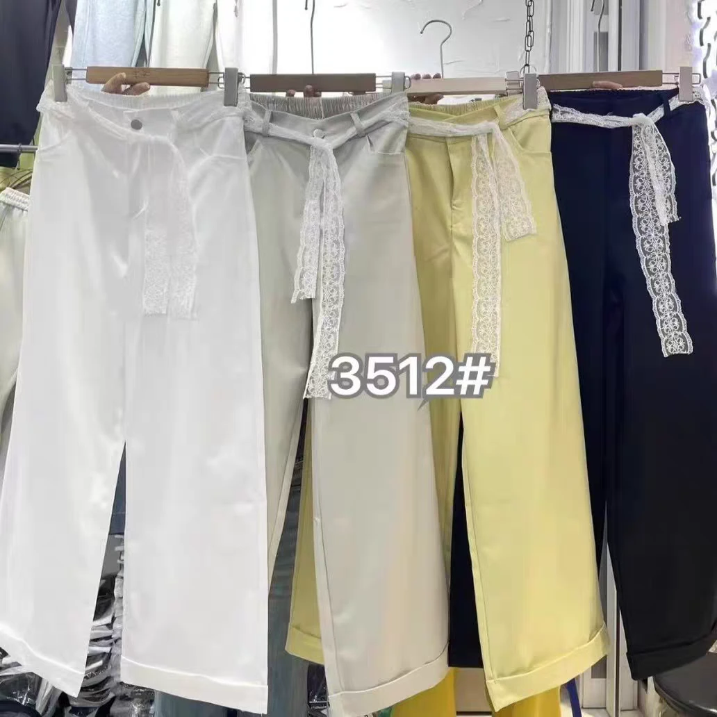 （送蕾丝腰带）蕾丝腰带小众设计感春夏后松紧腰显瘦宽松直筒阔腿裤