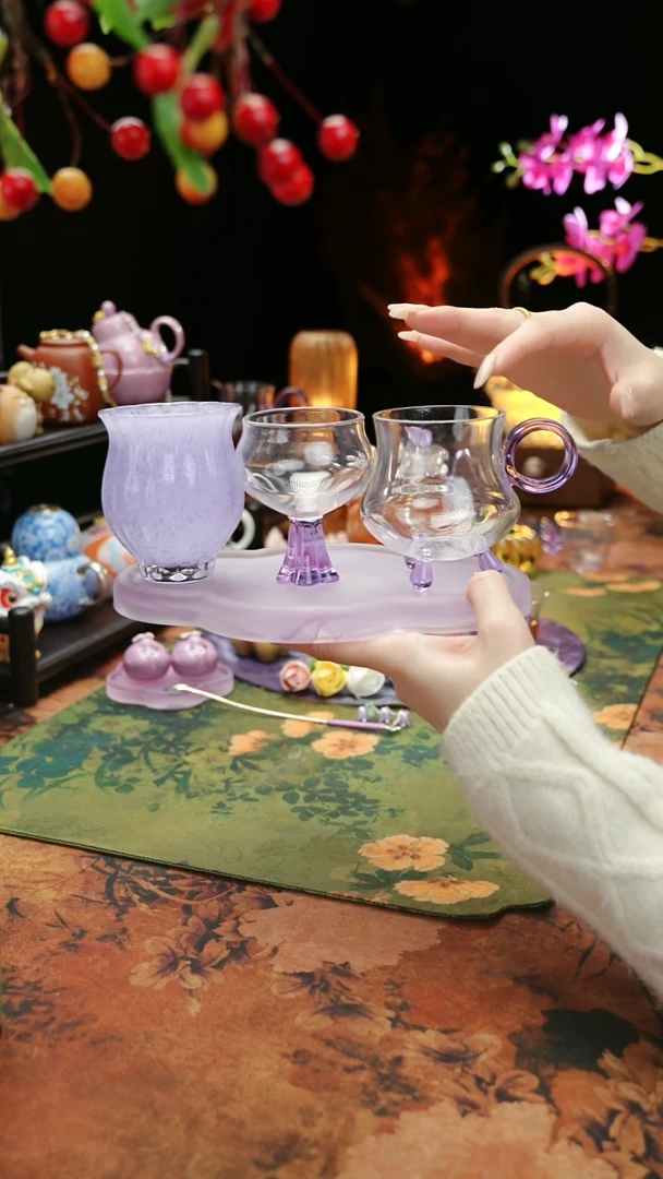 【闪购商品】紫色壶承+水仙杯+高足杯+三足杯