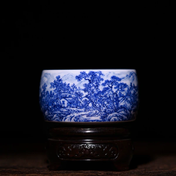 景德镇九段烧九段妙手青花春景禅定杯品茗杯茶具主人杯陶瓷茶杯A3