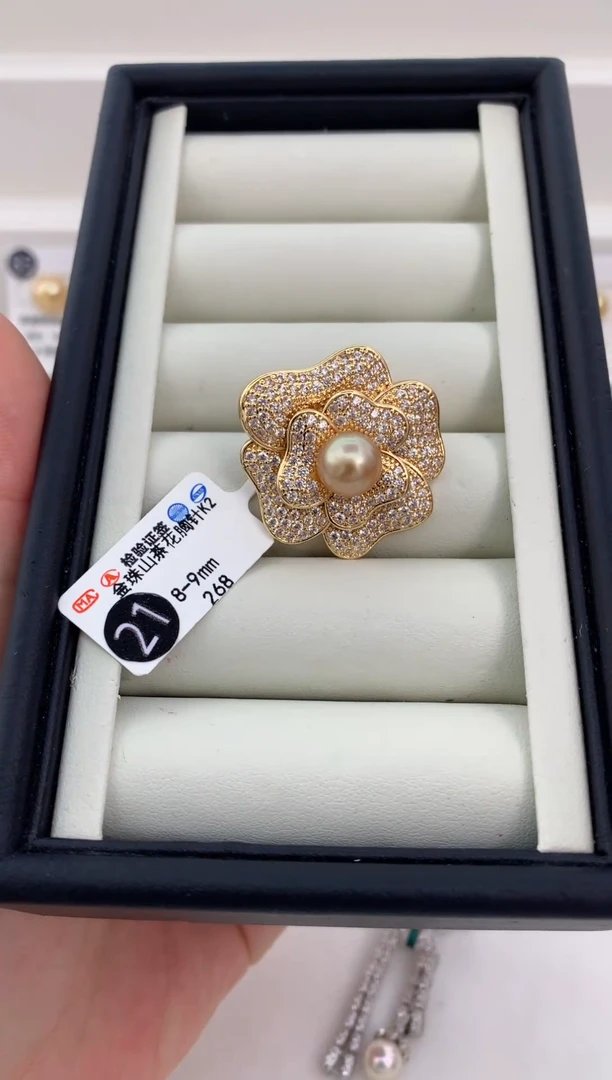 未镶嵌胸针海水珍珠合金胸针金珠8-9mm