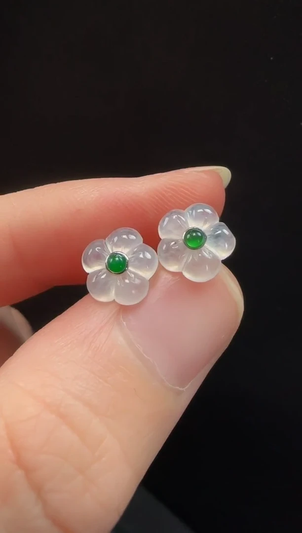 翡翠18K金镶嵌耳饰408格桑花一对