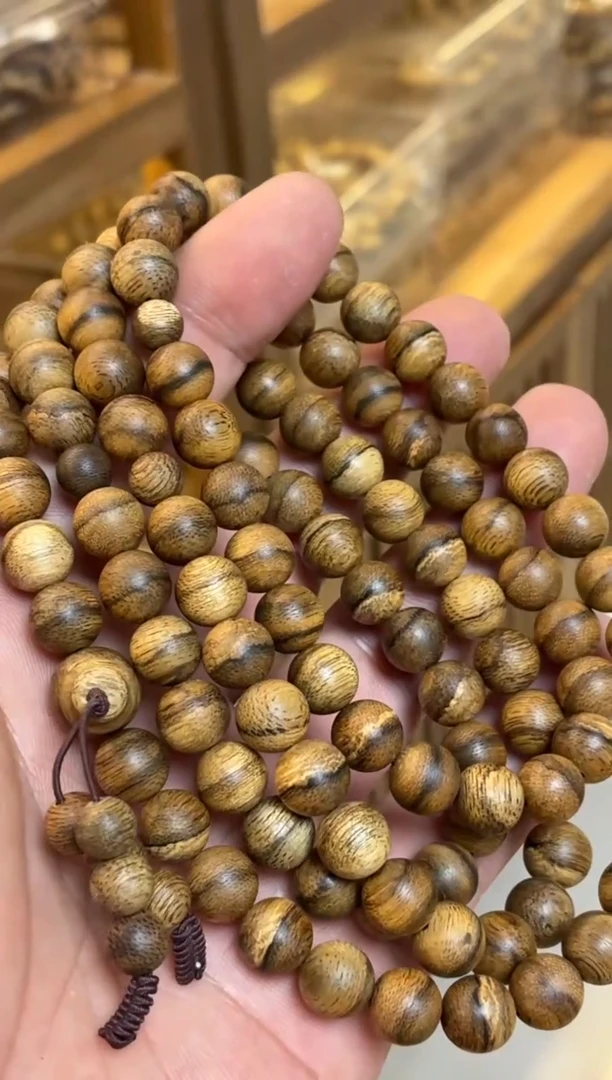 沉香手串 达拉干圆珠长串虎皮纹0.9多样性发其一34
