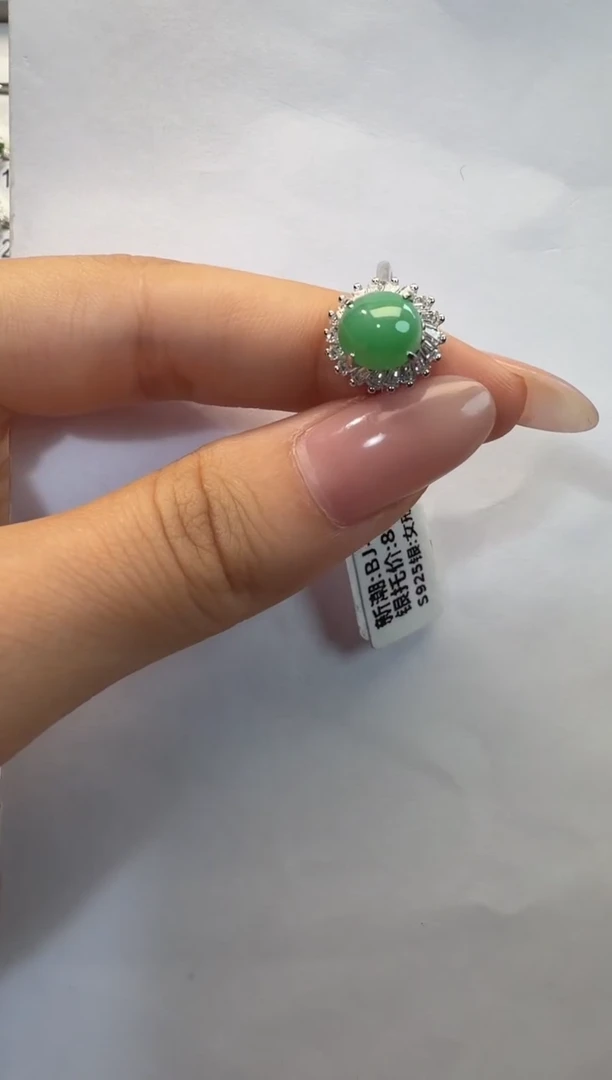 银S925镶嵌戒指翡翠925银镶翡翠戒指镶嵌284