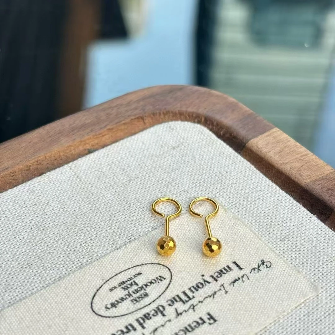 【亿诺黄金】5G精工足金999镭射珠弯针耳钉