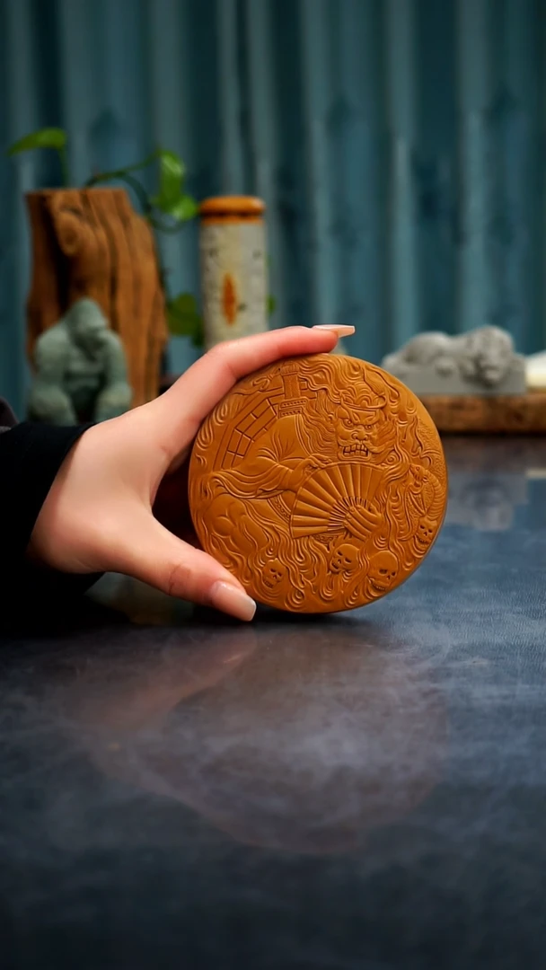 【闪购商品】10公分松花石金色钟馗壶承