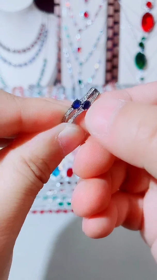 戒指蓝宝石未镶嵌蓝宝石双石小戒指