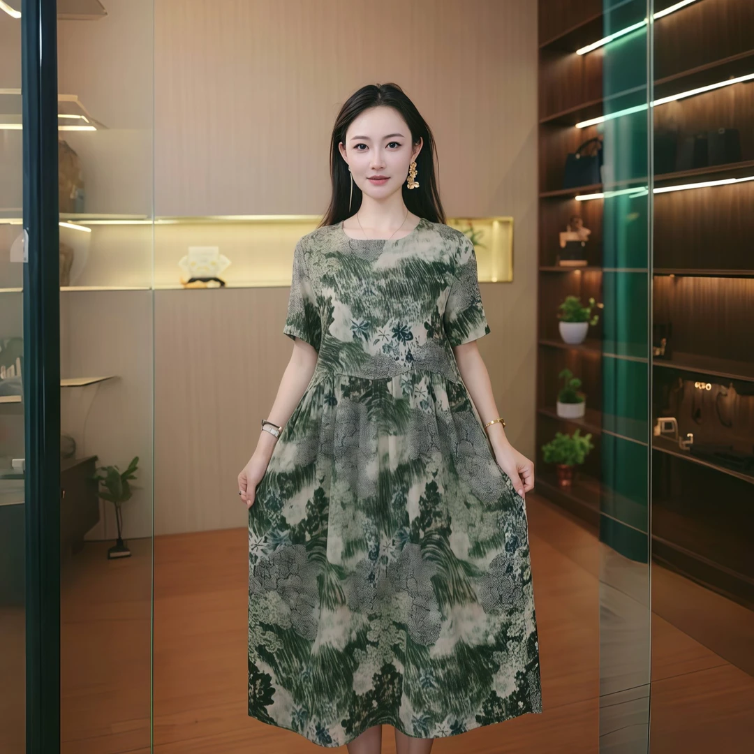 10113-连衣裙子女装夏季新款妈妈气质洋气收腰时髦中长裙【F仓】