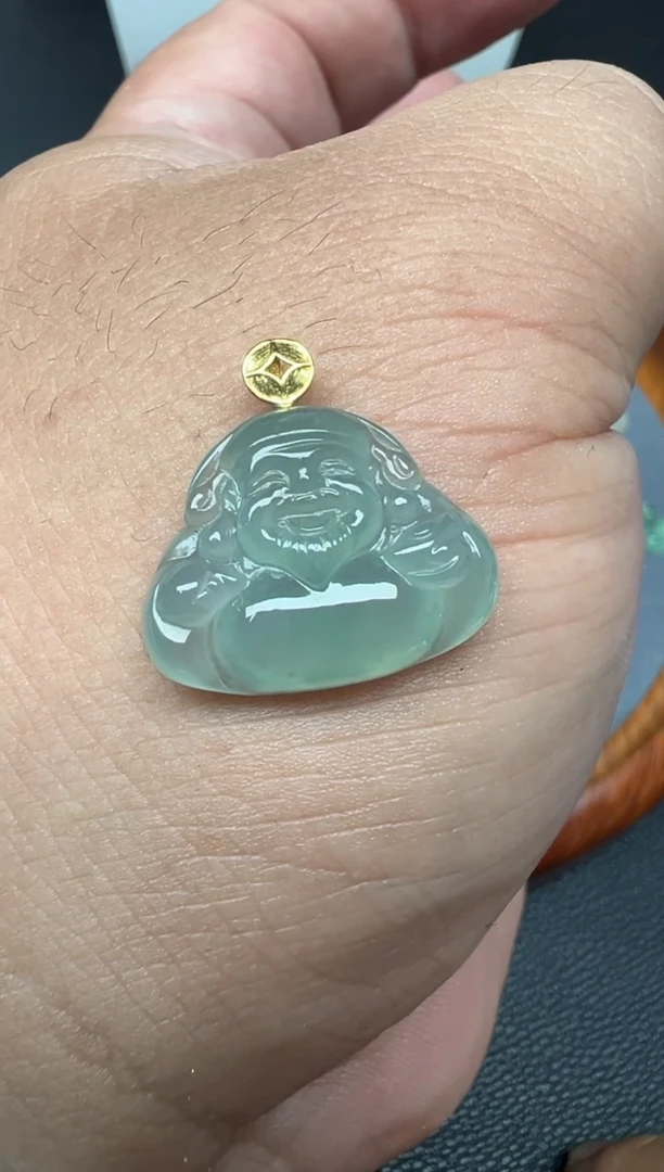 颈饰18K金镶嵌翡翠（20号）纯天然A货缅甸翡翠 木爷爷吊坠