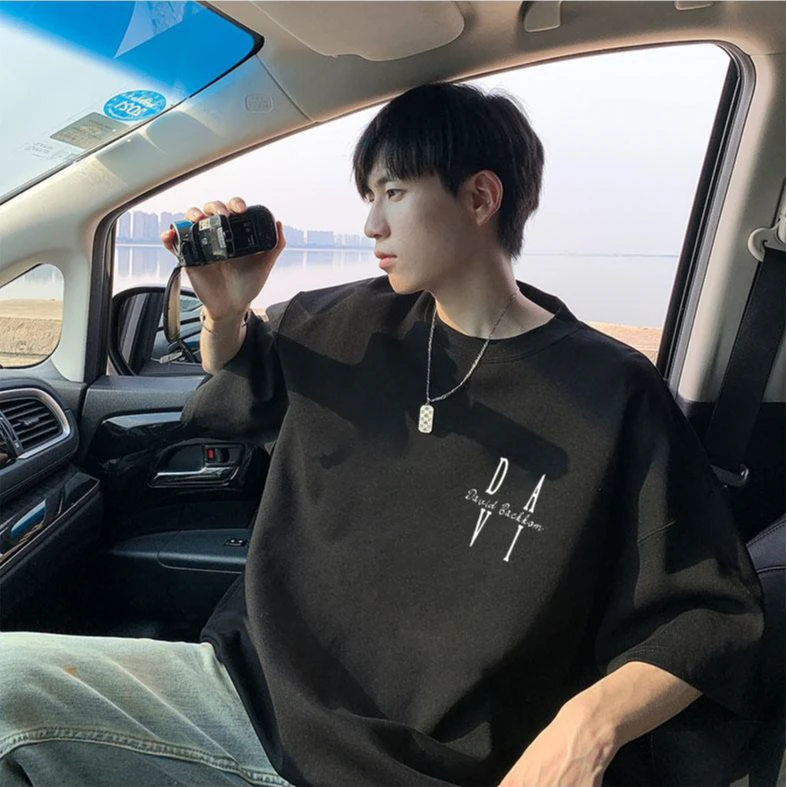 潮流大码纯棉短袖t恤美式男士印花夏季T恤男装百搭圆领五分半袖款