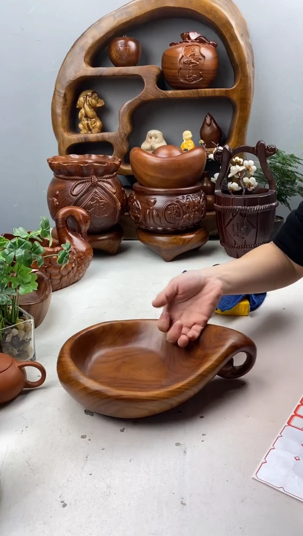 香樟木A16阿拉丁神灯果盆/尺寸21*28*7