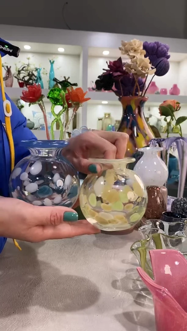 慕忆家手作琉璃花瓶一对