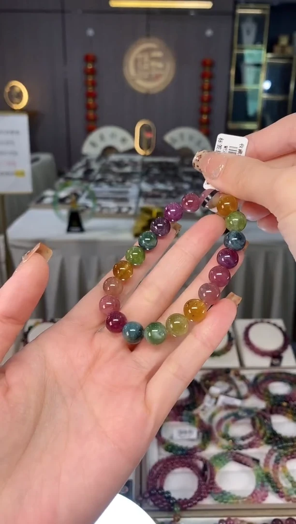 未镶嵌老矿碧玺色标彩虹单圈手串9mm+碧玺dan多样性发货一条
