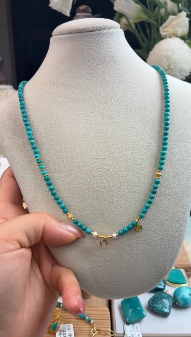 银S925镀金镶嵌绿松石项链1