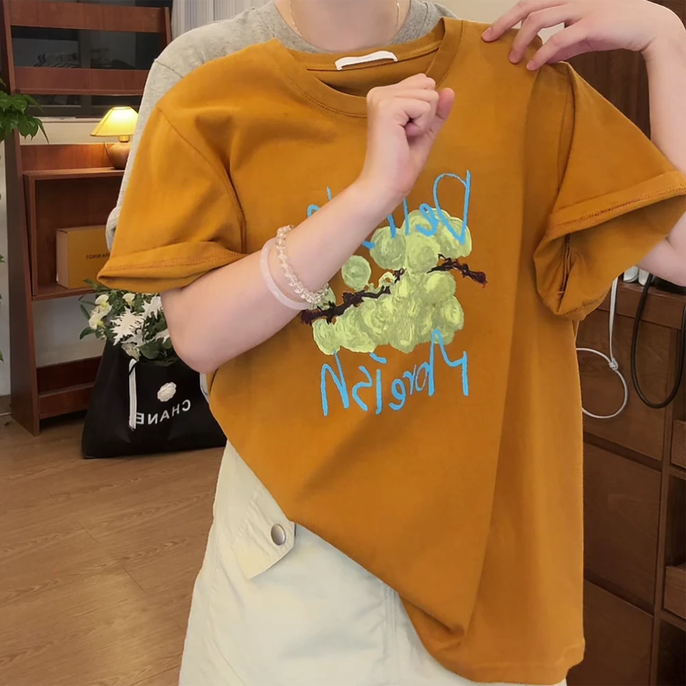 【葡萄】2025夏季正肩T恤女韩风气质舒适百搭上衣T恤