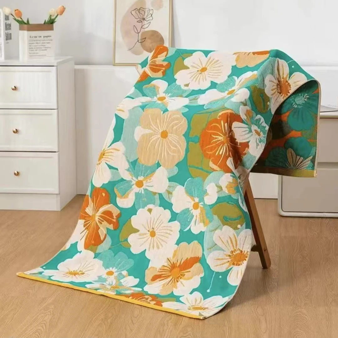 黄金牡丹四层纱布 纯棉浴巾 男女柔软毛巾家用吸水不掉速干