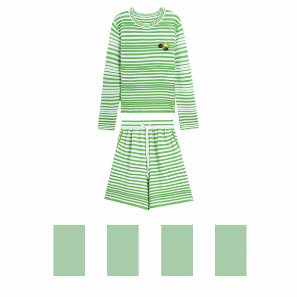 【晨夕专属】法式气质条纹T恤短裤两件套2025秋季宽松修身显瘦套装