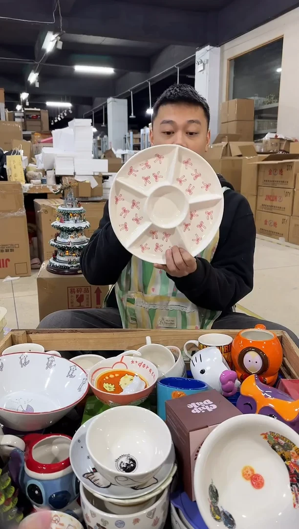 瓷片圆形五格盘  微瑕