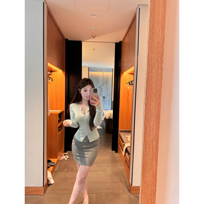 一只雪雪【是秘书阿】新款春季气质性感都市女人包臀灰色半身裙