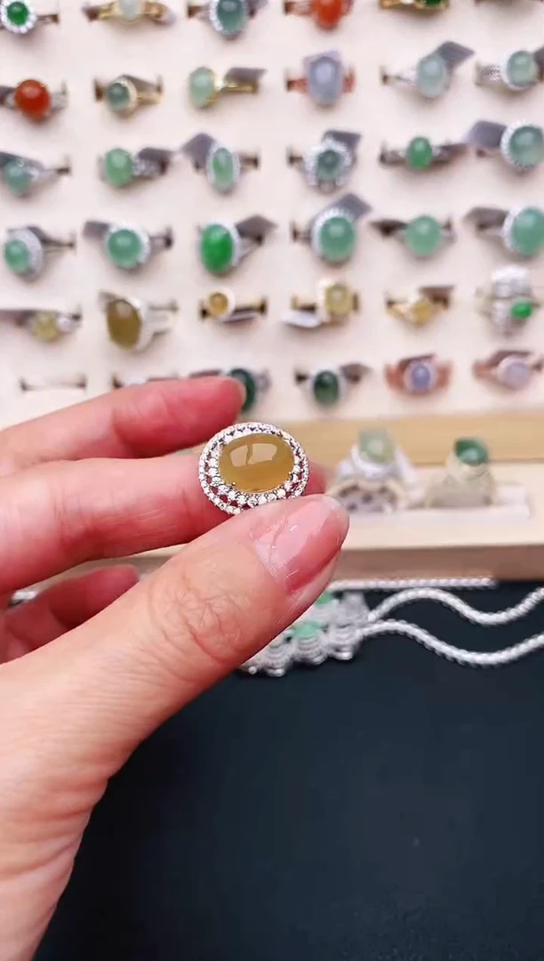 【闪购商品】翡翠戒指银S925镶嵌天然缅甸A货翡翠333   6-8