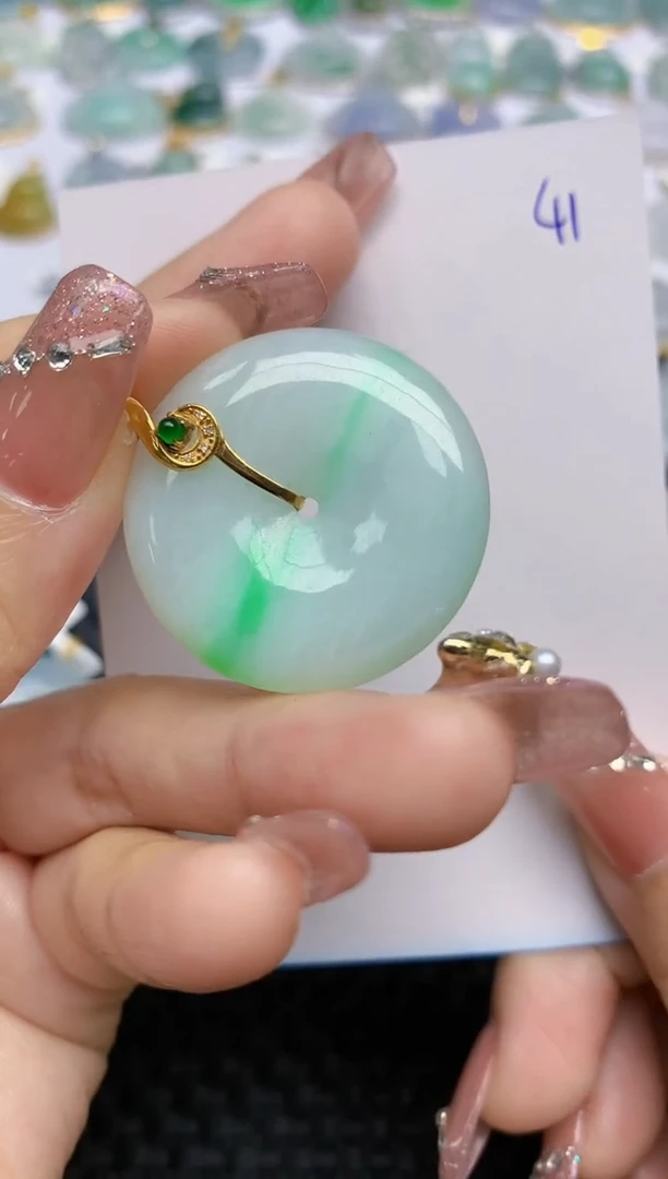 【闪购商品】翡翠挂件18K金镶嵌天然A货翡翠 41