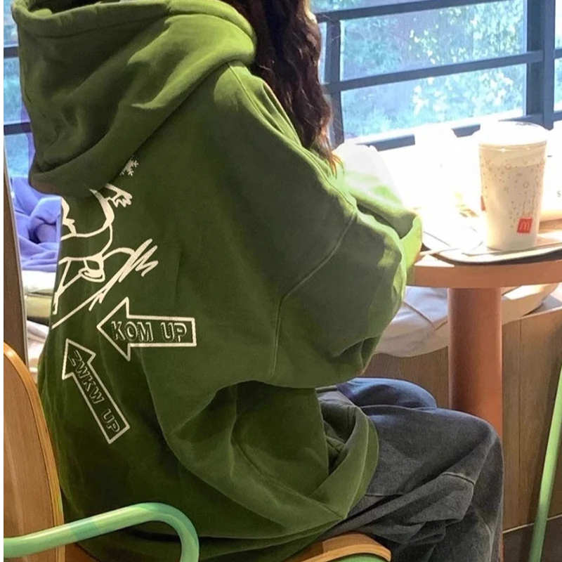 加肥大码300斤复古休闲学院风牛油果绿连帽卫衣男女秋冬宽松上衣