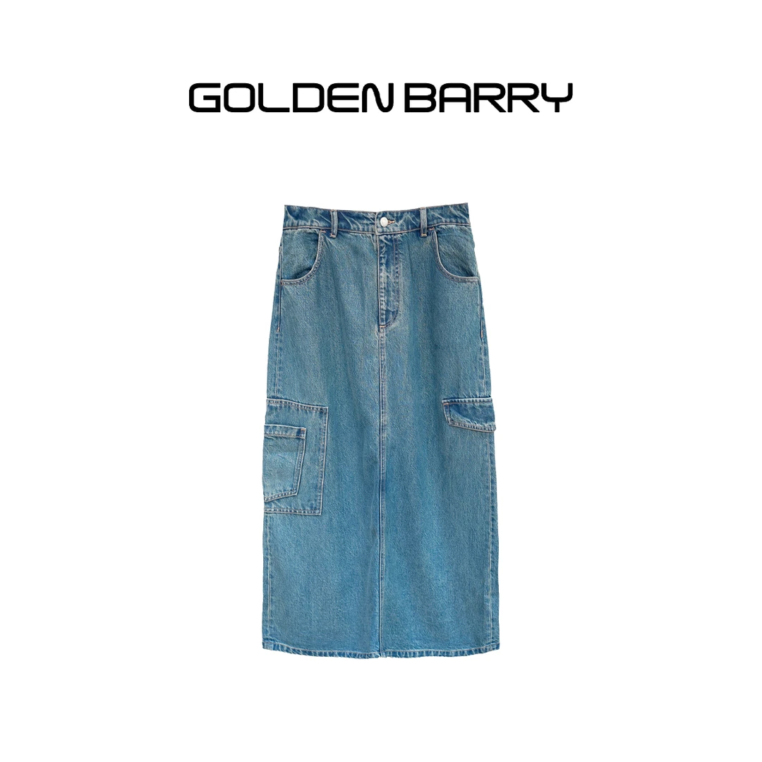 GOLDENBARRY【618】315077休闲工装风牛仔半裙