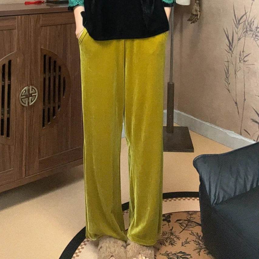 2025定制冰丝绒九分裤洋气面膜丝绒减龄显瘦阔腿裤小个子女直筒裤
