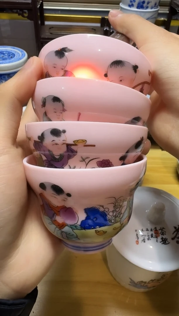 景德镇手绘陶瓷厂瓷回流瓷青花粉彩斗彩，全部清仓【4个】