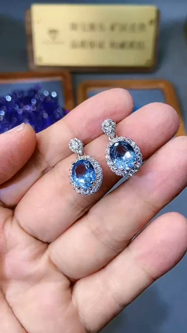 【闪购商品】海蓝宝石耳坠银S925镶嵌354