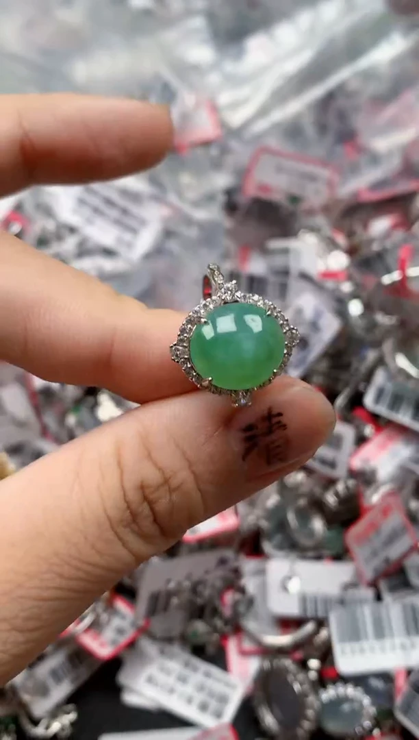 银S925镶嵌戒指翡翠天然A货缅甸翡翠