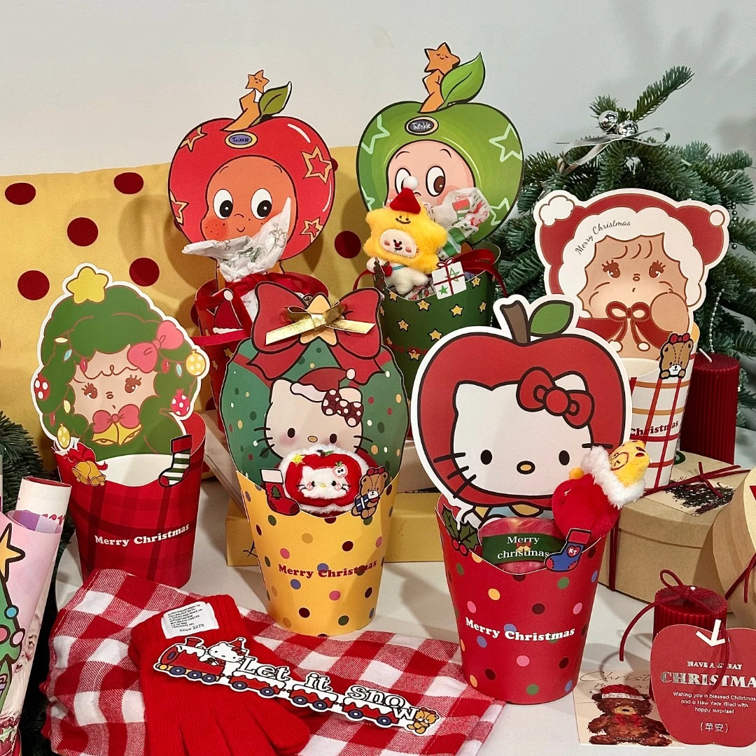 圣诞节苹果盒花盒冰淇淋桶手捧杯平安夜苹果插花盒花艺材料